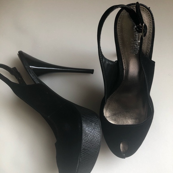 Black suede peep toe shoes - Picture 3 of 4